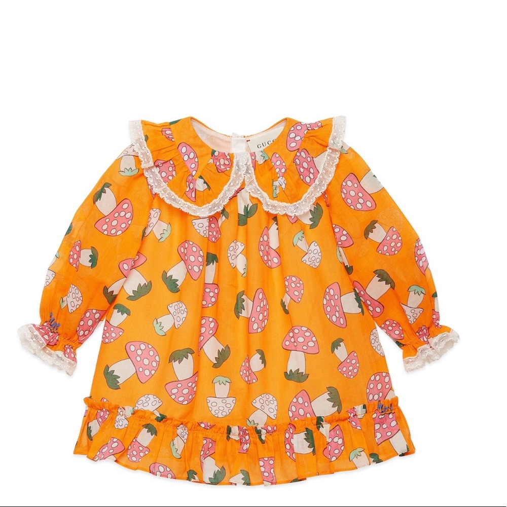 GUCCI
Baby Dress With Flower And Mushrooms Print In Orange